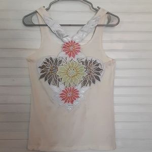 Cream Tank w/ Back Flower Detail